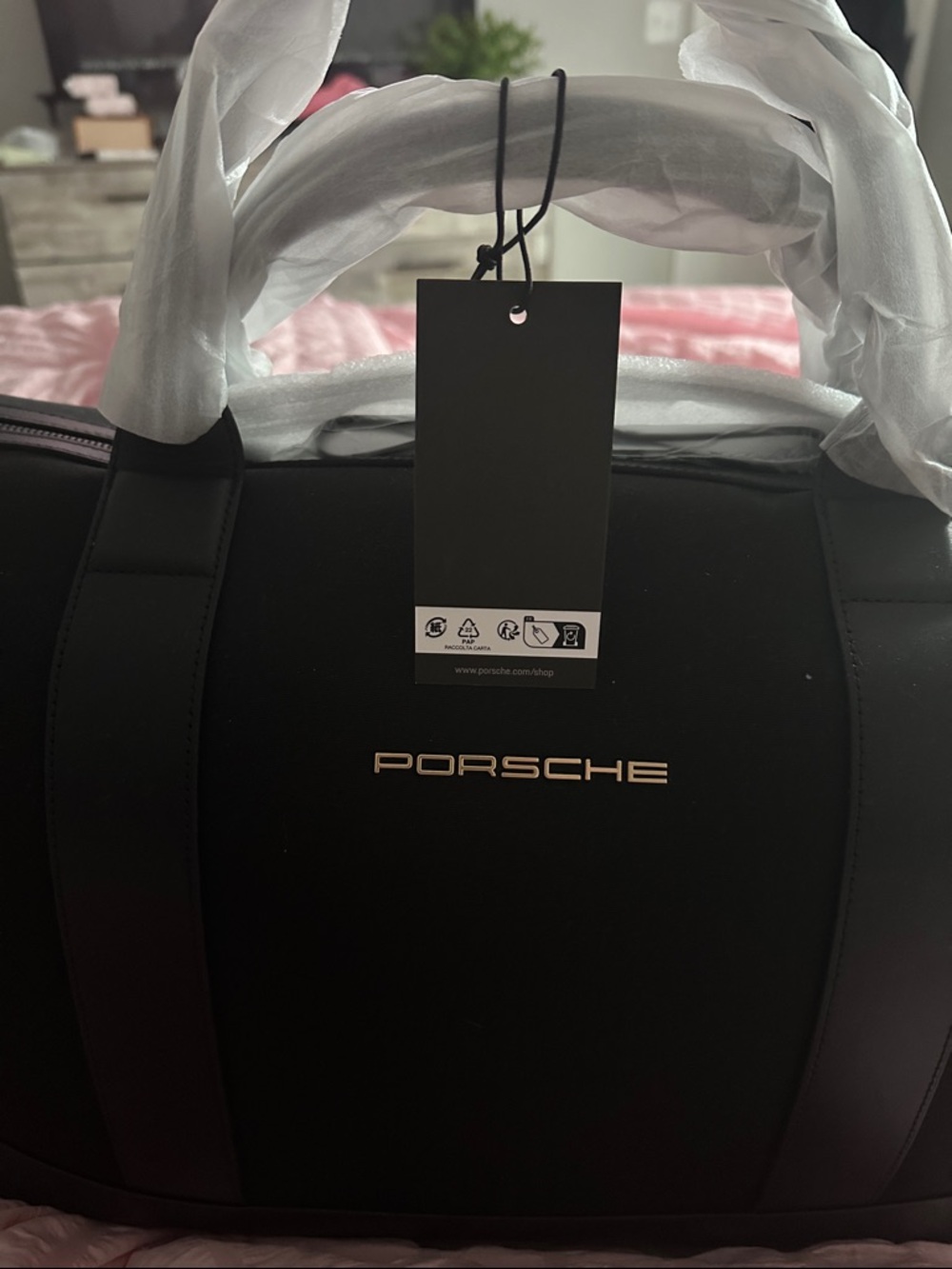 Porsche Design Black Duffel Bag with Gold Logo